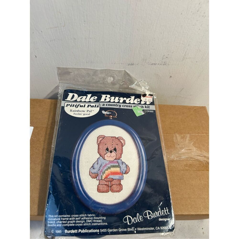 Dale Burdett Cross stitch 1985 "Pitiful Pals Bear- rainbow"‎ ck322 new